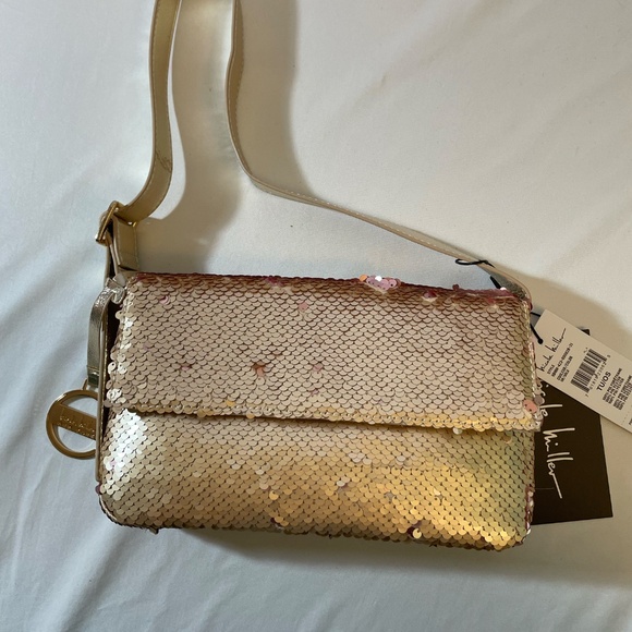 Shoulder Bag Purse Gold Sequins Faux Leather Nicole Miller Mini Holiday Party - Picture 1 of 3